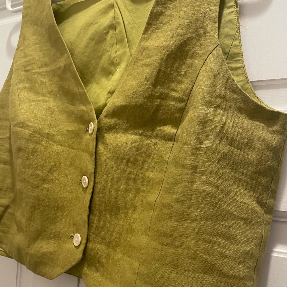 Madewell 100% linen Katrina crop vest chartreuse green small - Picture 5 of 6